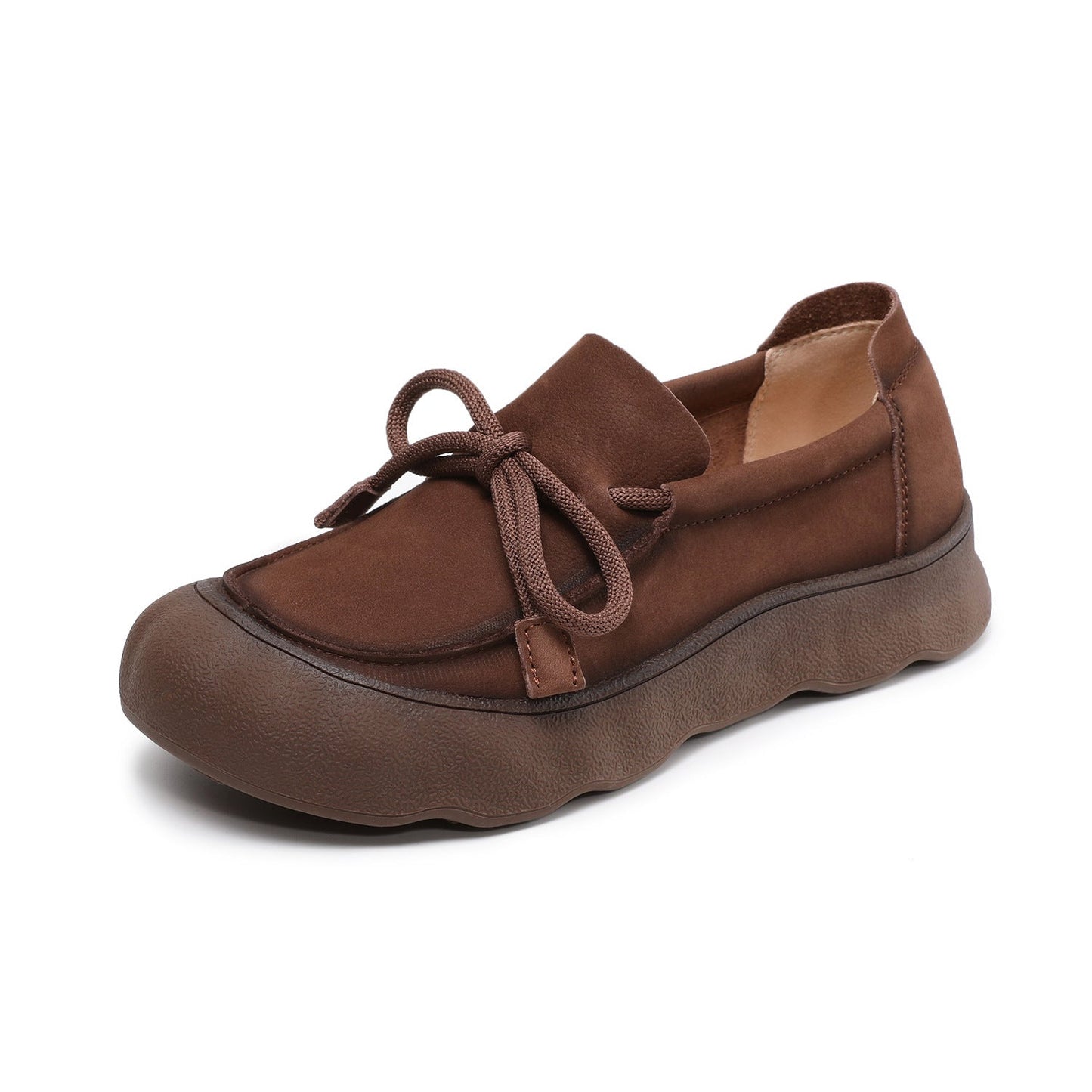 Comfortable Women's Soft Leather Round-Toe Lace-Up Walking Shoes
