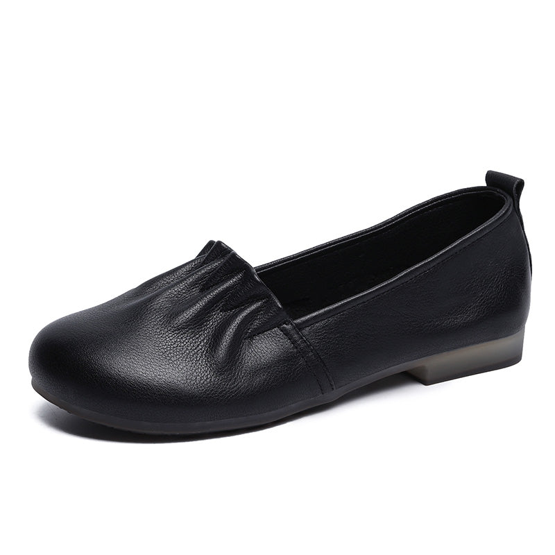 Women's Soft Leather Pleated Daily Slip-On Walking Flats