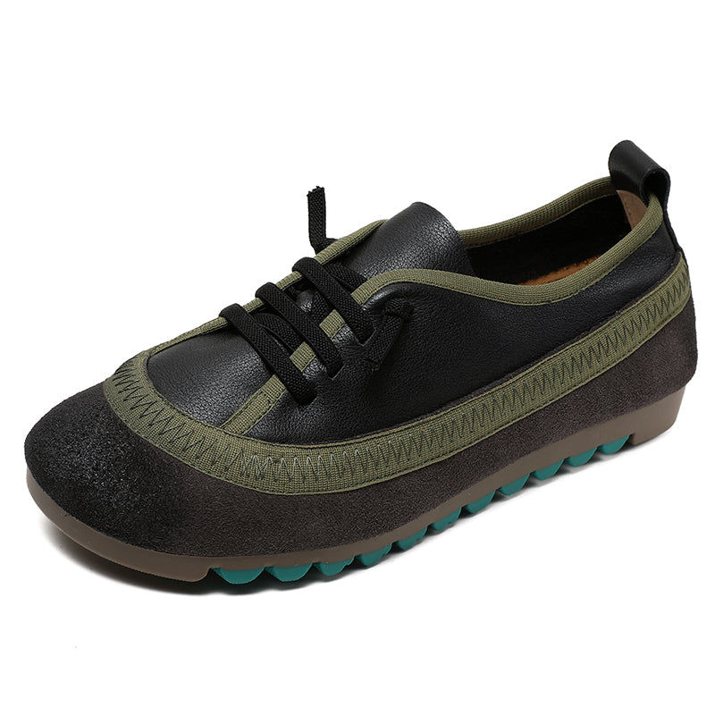 Women's Leather Casual Daily Walking Lace Up Flat Shoes