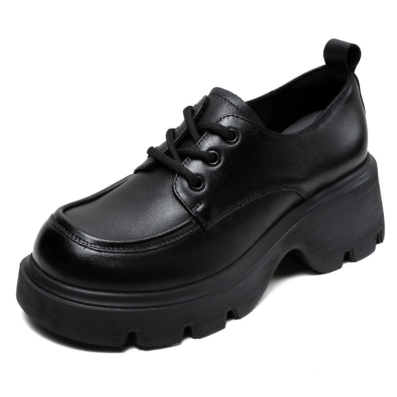 Women's Leather Chunky Heel Lace-Up Oxfords