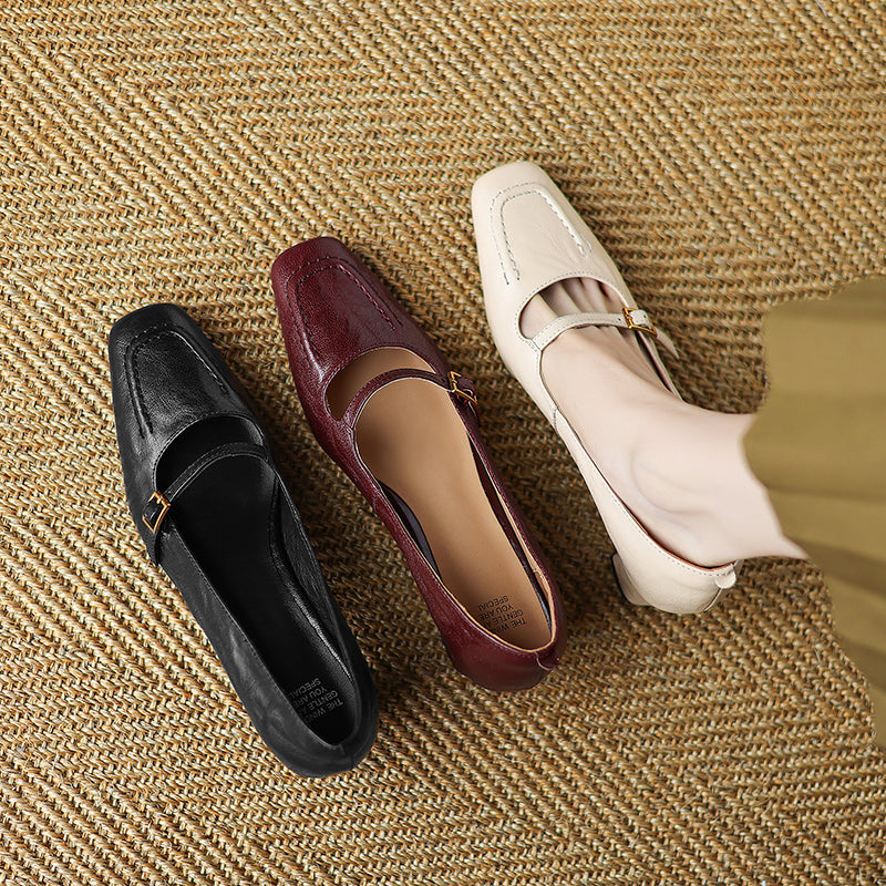 Women's Sheepskin Elegant Chunky Heel Buckle Pump