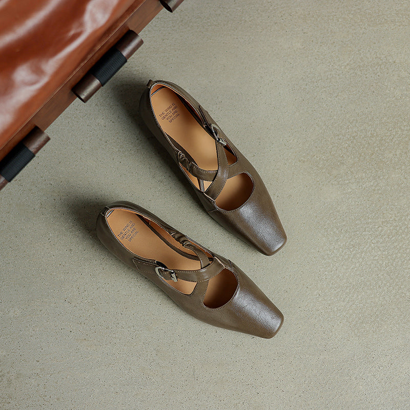 Womens Vintage Handmade Cross Buckle With Mary Jane Low Heels