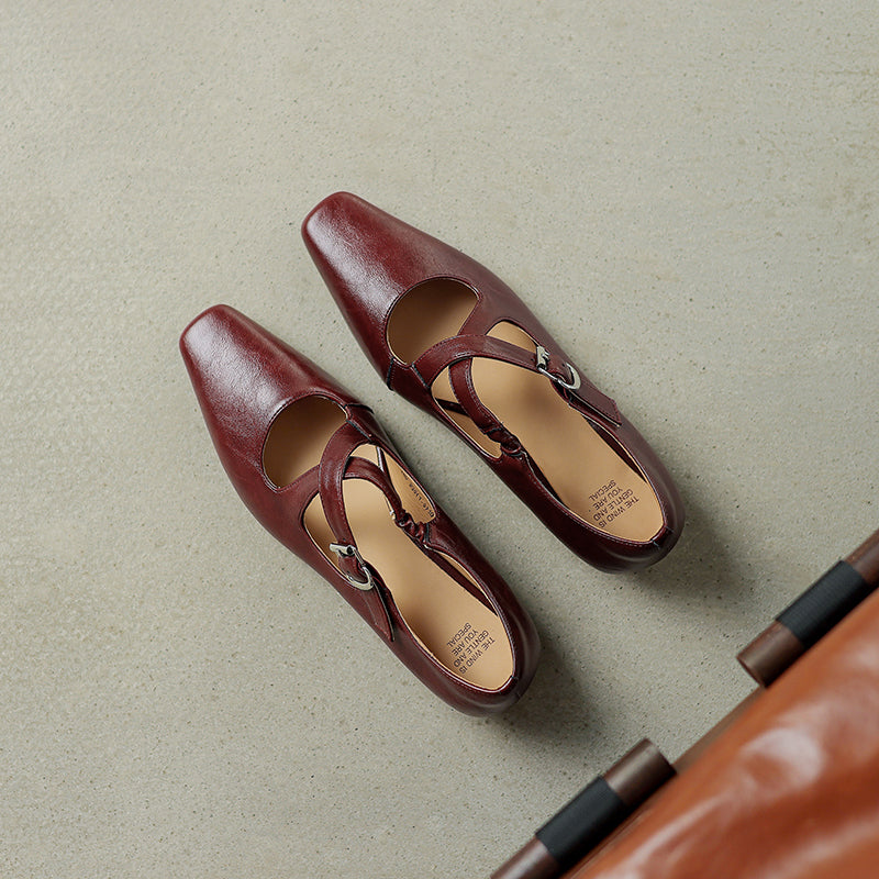 Womens Vintage Handmade Cross Buckle With Mary Jane Low Heels