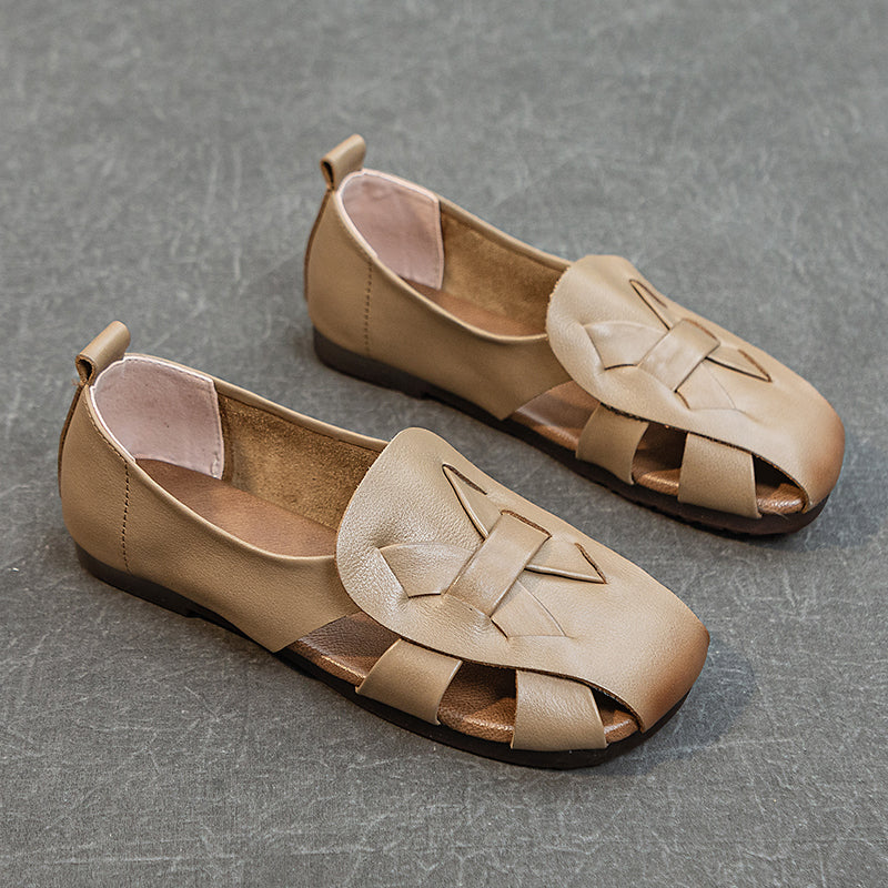 Women's Leather Summer Woven Hollow Out Flat Breathable Sandals