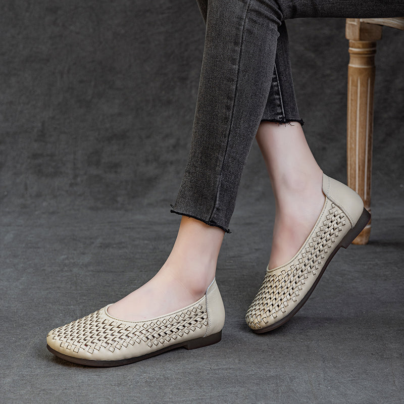 Women's Leather Woven Hollow Out Flat Sandals Glove Shoes