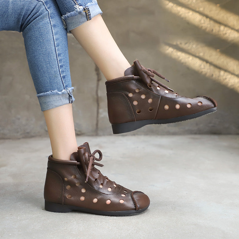 Women's Summer Leather Hollow Out Ankle Boots