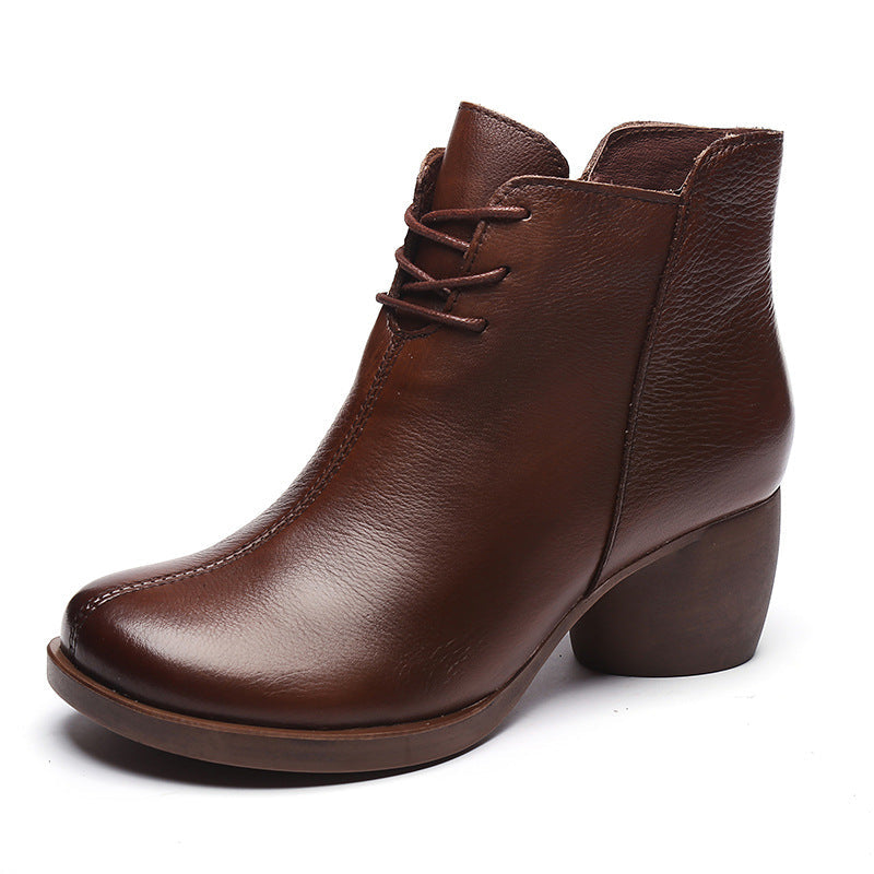 Women's Vintage Comfort Leather Block Heel Zipper Casual Ankle Boots