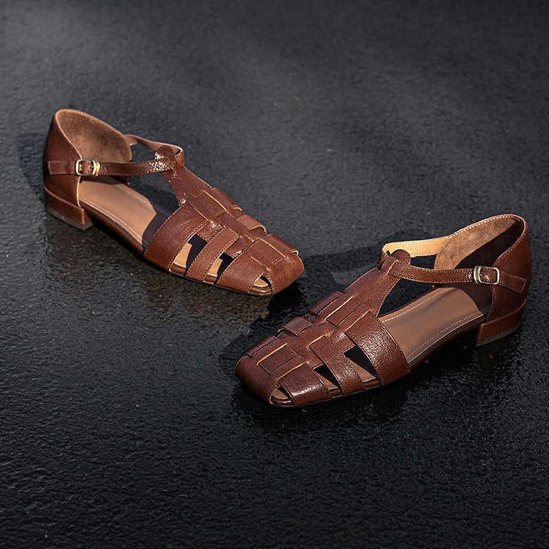 Artisanal Genuine Leather Fisherman Sandals – Closed Toe Comfort Shoes for Women