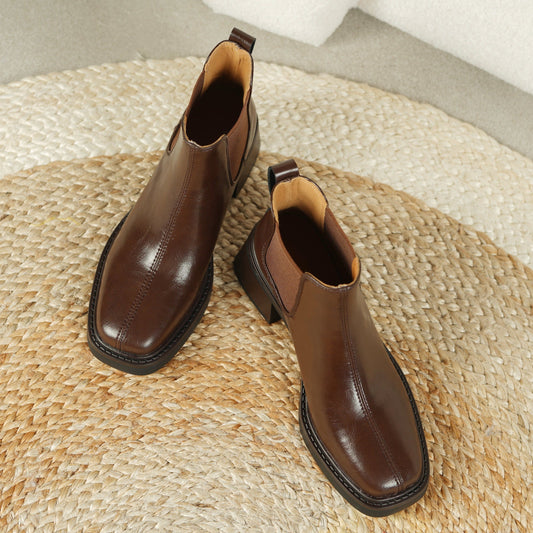 Women's Square Toe Leather Handmade Chelsea Boot
