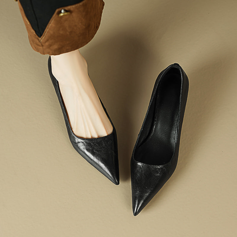 Sheepskin Kitten Heel Low Pointed Toe Pumps Women's Shoes - RetroStep