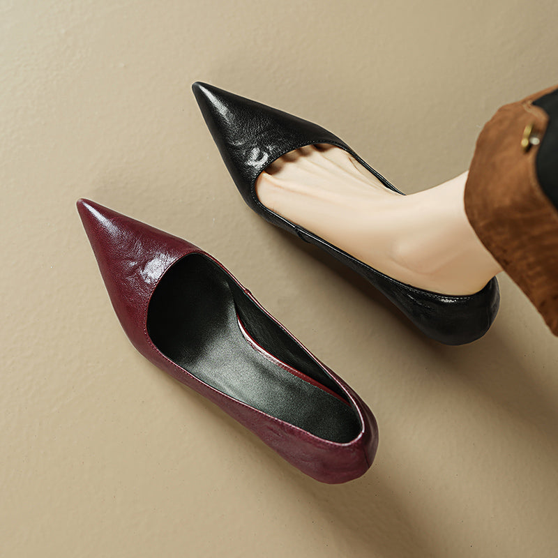 Sheepskin Kitten Heel Low Pointed Toe Pumps Women's Shoes - RetroStep