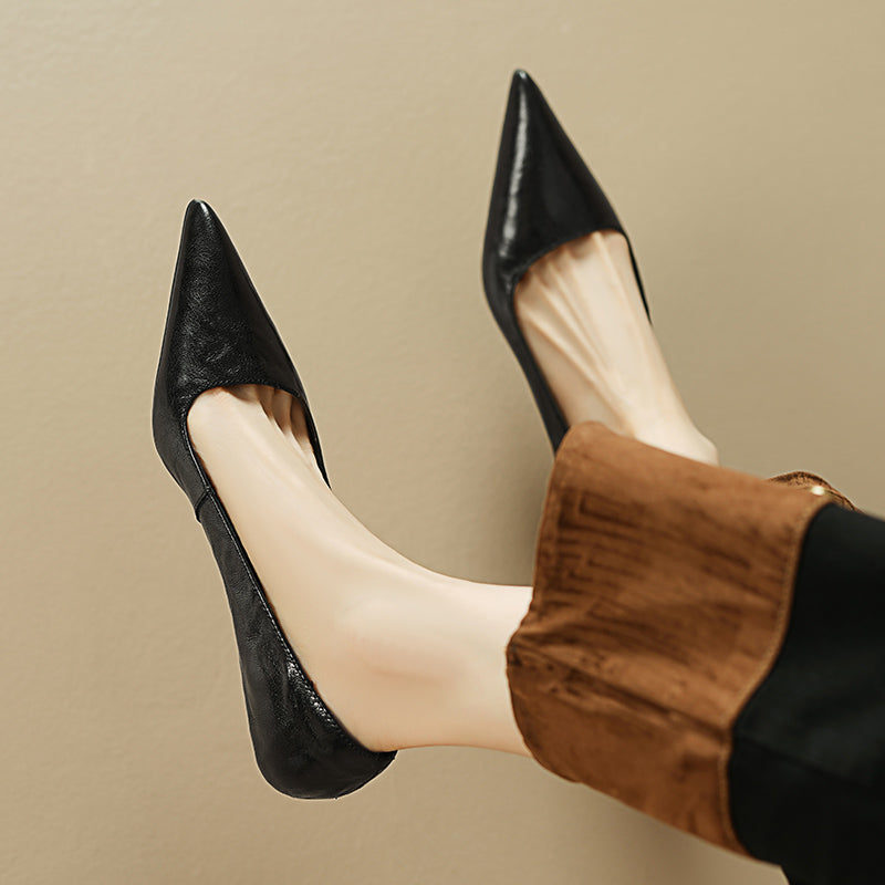 Sheepskin Kitten Heel Low Pointed Toe Pumps Women's Shoes - RetroStep