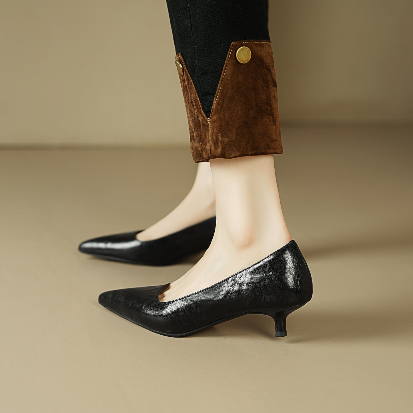 Sheepskin Kitten Heel Low Pointed Toe Pumps Women's Shoes - RetroStep