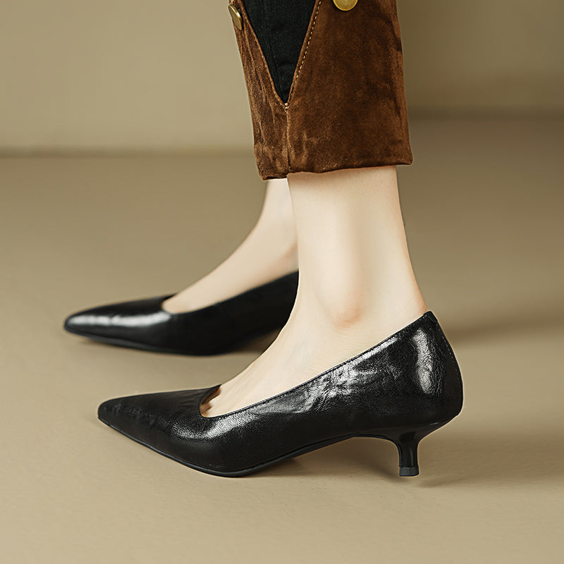 Sheepskin Kitten Heel Low Pointed Toe Pumps Women's Shoes - RetroStep