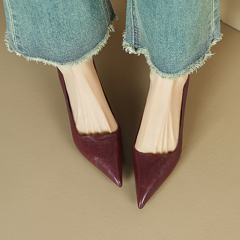Sheepskin Kitten Heel Low Pointed Toe Pumps Women's Shoes - RetroStep