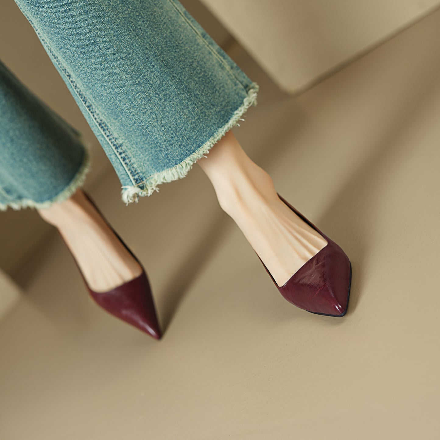 Sheepskin Kitten Heel Low Pointed Toe Pumps Women's Shoes - RetroStep