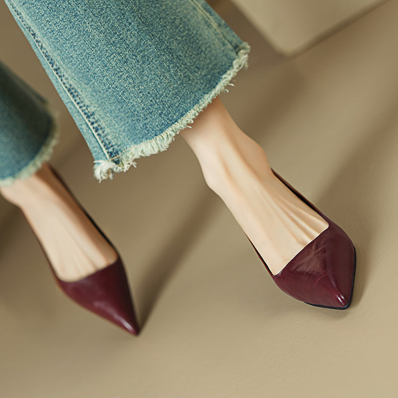 Sheepskin Kitten Heel Low Pointed Toe Pumps Women's Shoes - RetroStep