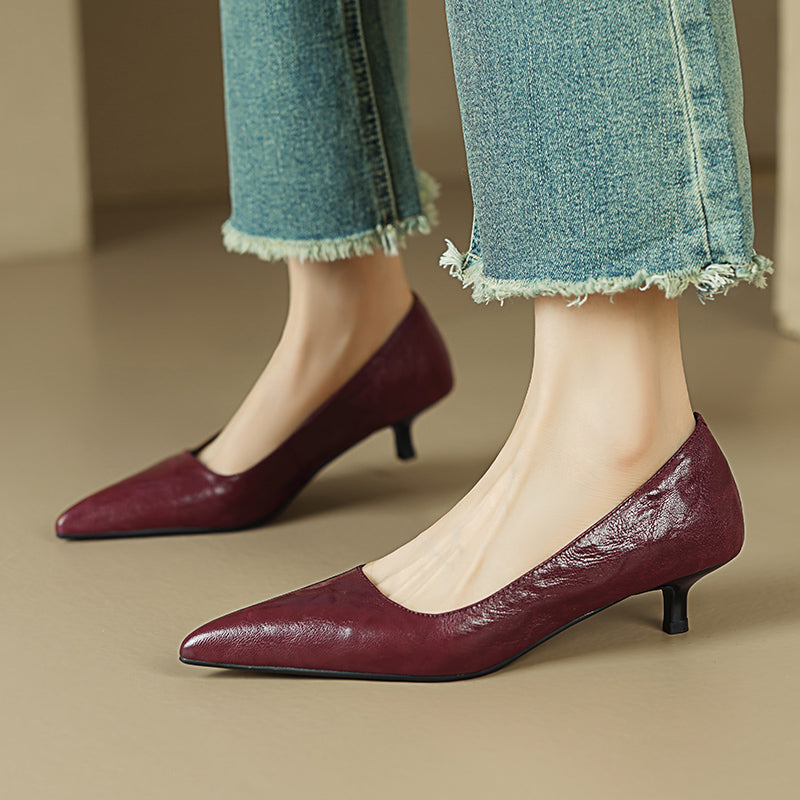 Sheepskin Kitten Heel Low Pointed Toe Pumps Women's Shoes - RetroStep
