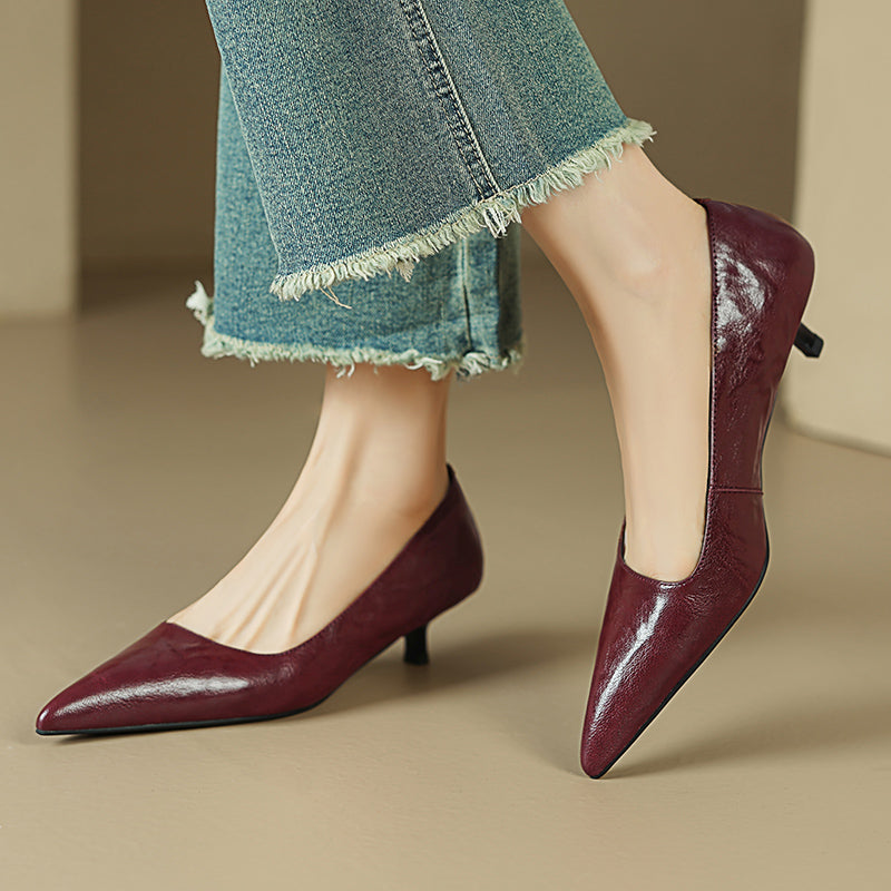 Sheepskin Kitten Heel Low Pointed Toe Pumps Women's Shoes - RetroStep