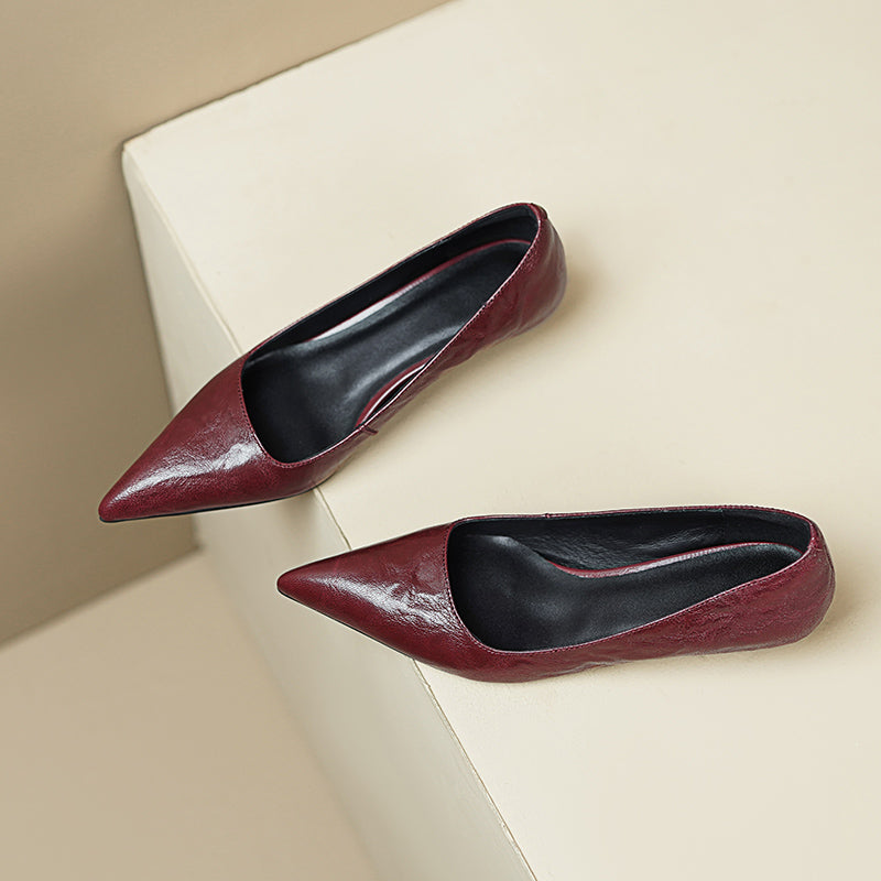 Sheepskin Kitten Heel Low Pointed Toe Pumps Women's Shoes - RetroStep