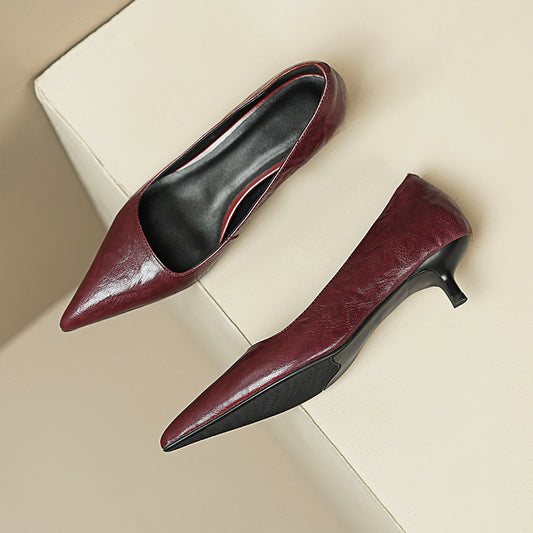Sheepskin Kitten Heel Low Pointed Toe Pumps Women's Shoes - RetroStep