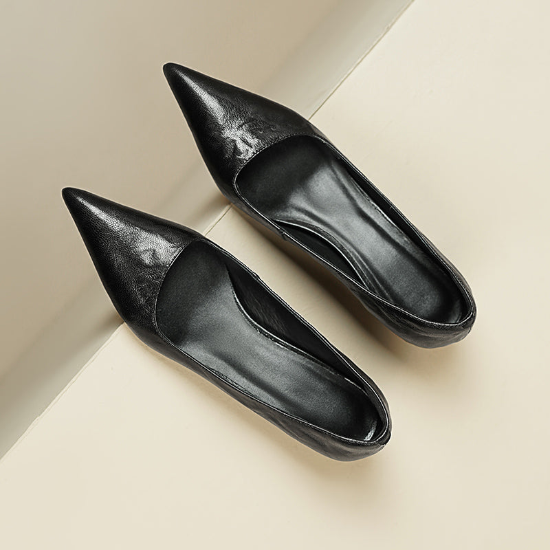 Sheepskin Kitten Heel Low Pointed Toe Pumps Women's Shoes - RetroStep