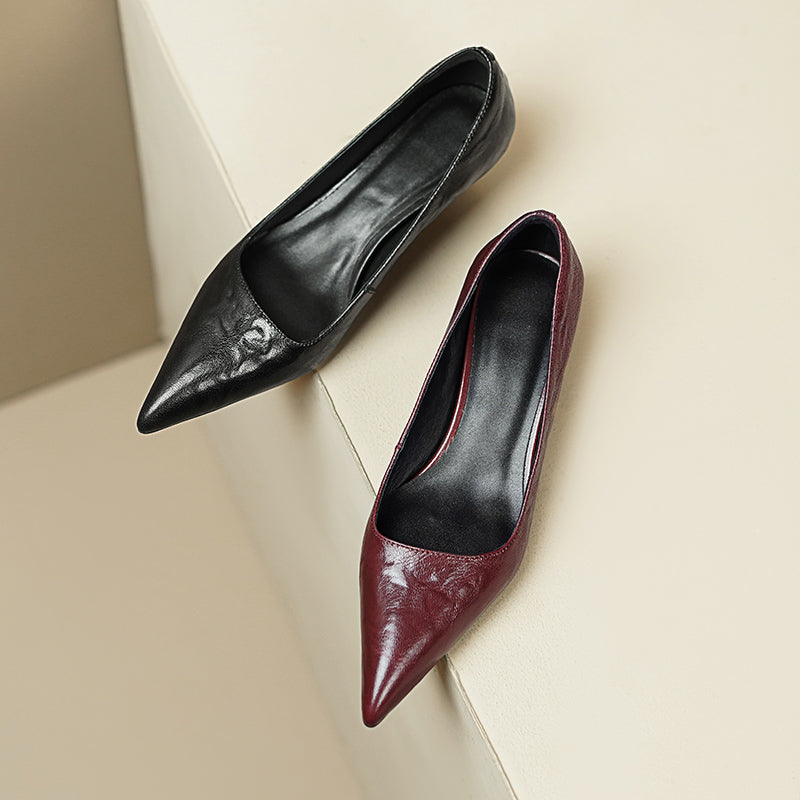 Sheepskin Kitten Heel Low Pointed Toe Pumps Women's Shoes - RetroStep