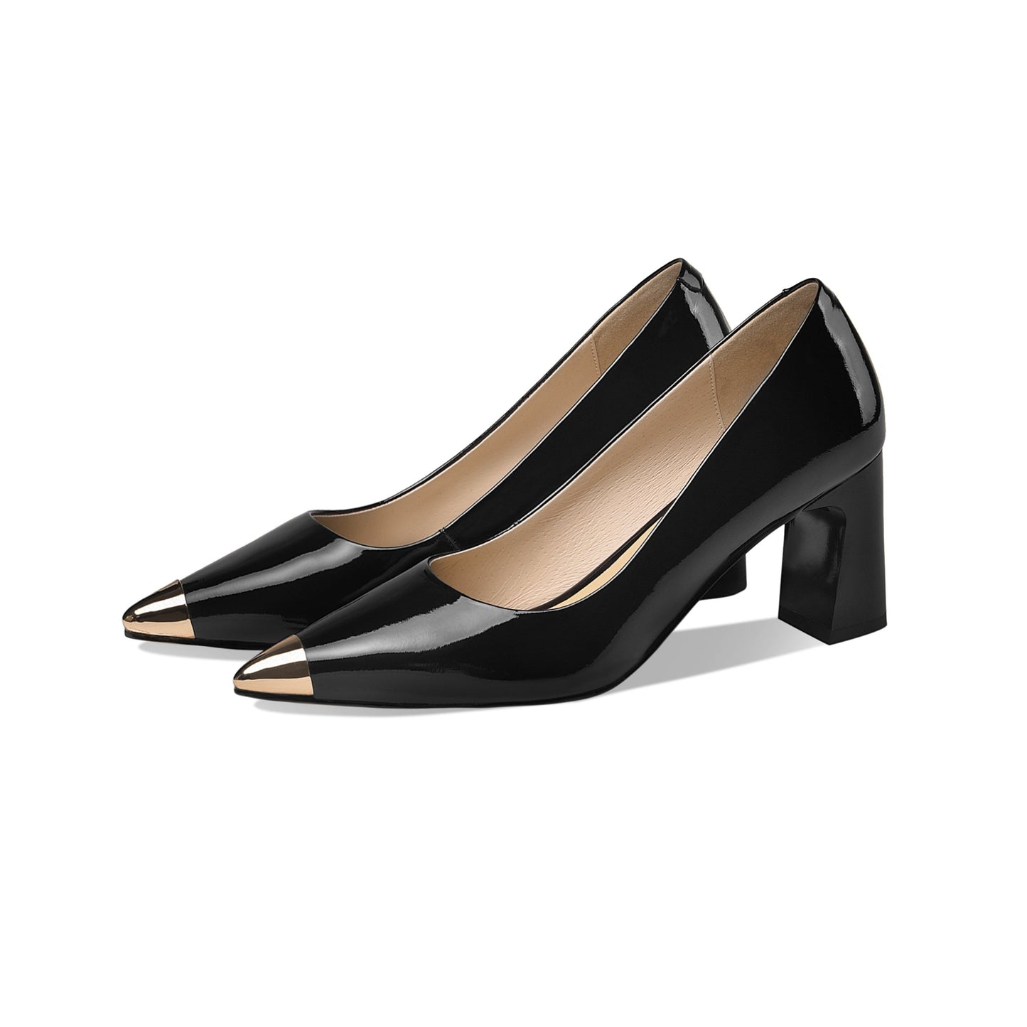 Women's Patent Leather Pointed Toe Block Heel Pump for Office Work