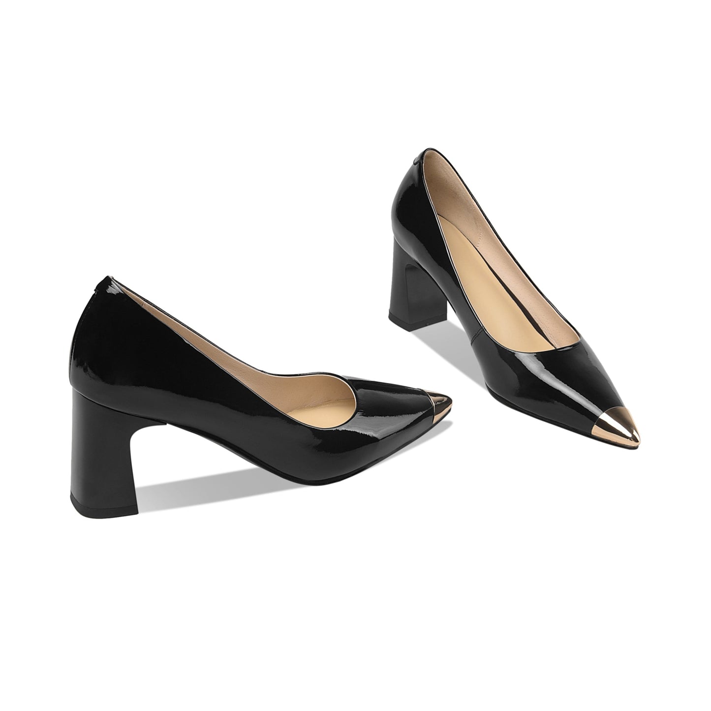 Women's Patent Leather Pointed Toe Block Heel Pump for Office Work