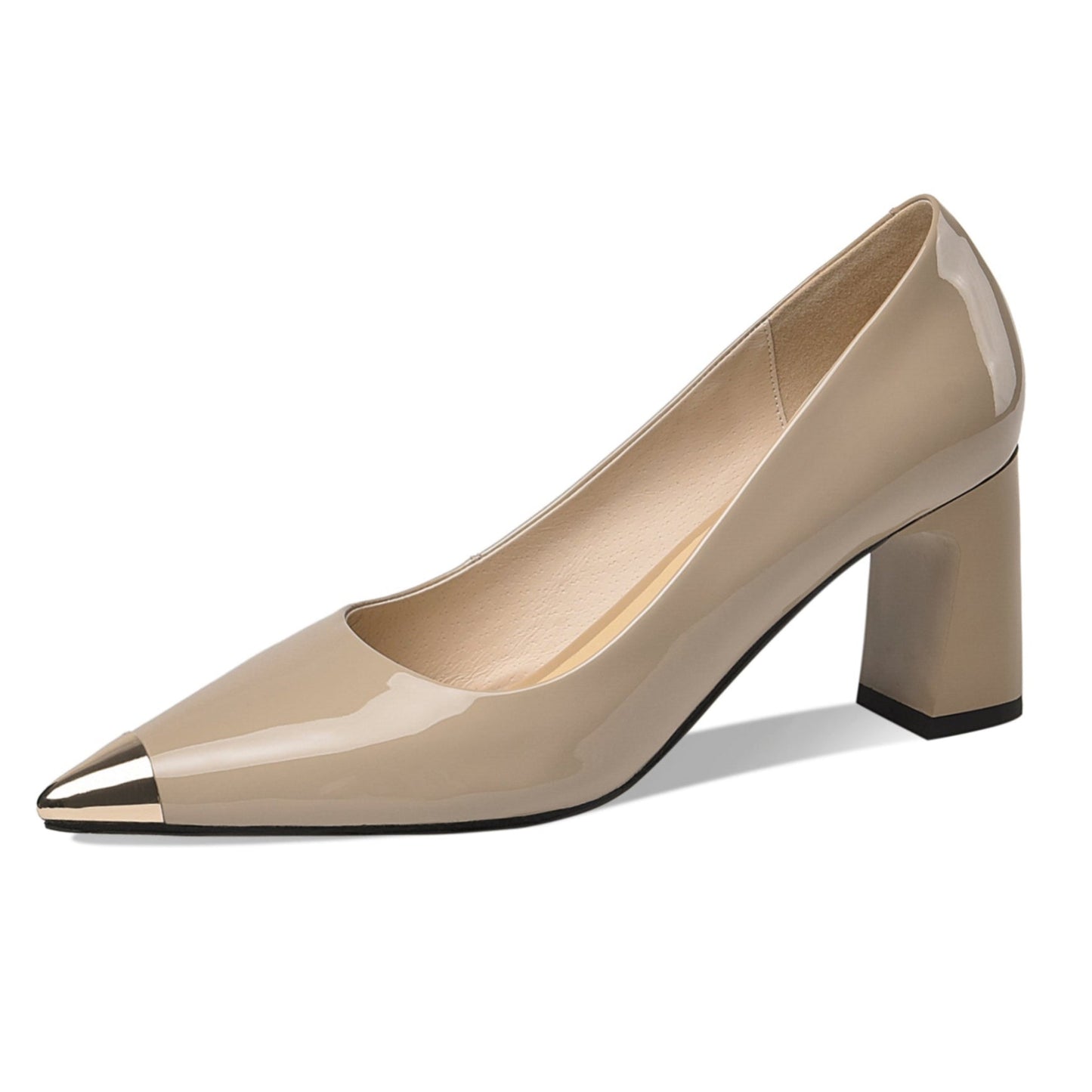 Women's Patent Leather Pointed Toe Block Heel Pump for Office Work