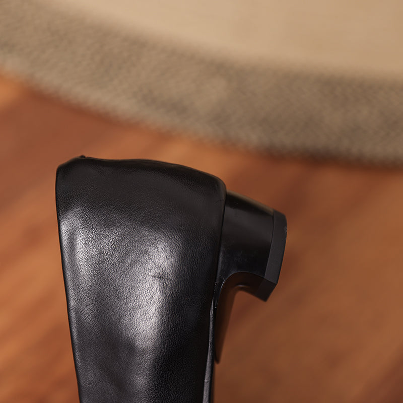 Leather Square Toe Low Heel Retro Metal Buckle Women's Shoes - RetroStep