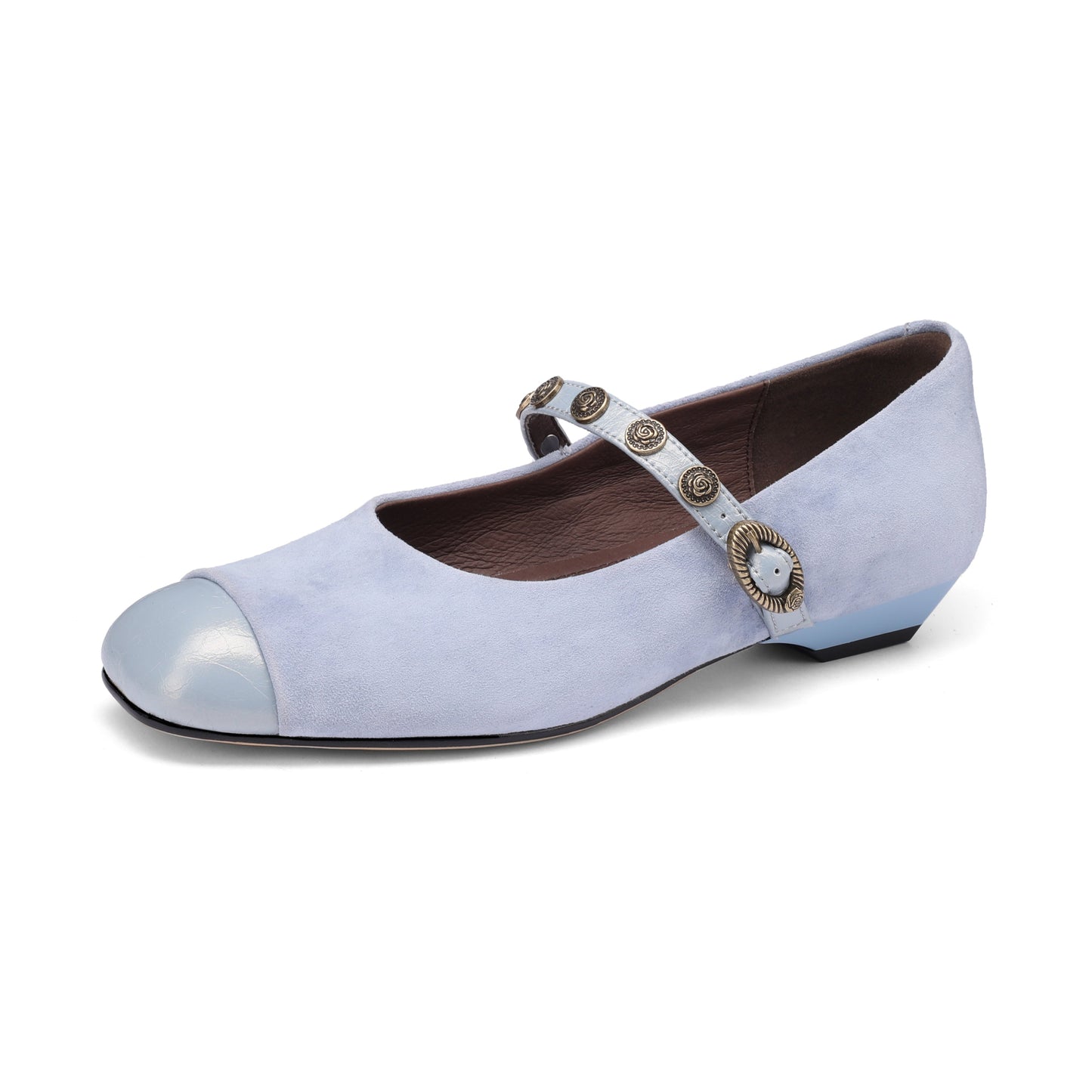 Women's Retro Patchwork Suede Buckle Up Low Heel Mary Jane Shoes