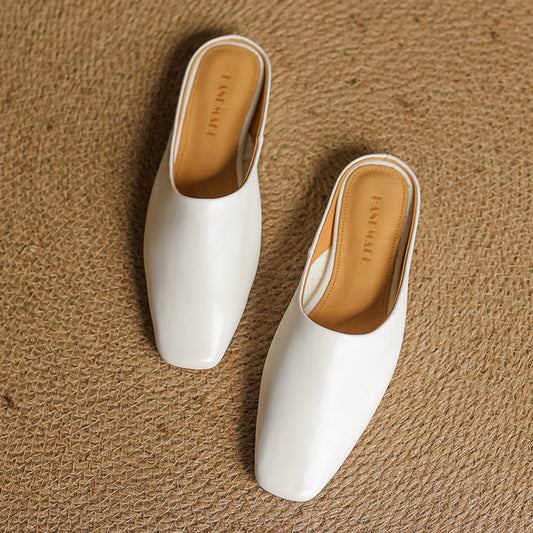 Handmade Soft Leather Flat Mules – Minimalist Comfortable Shoes for Women