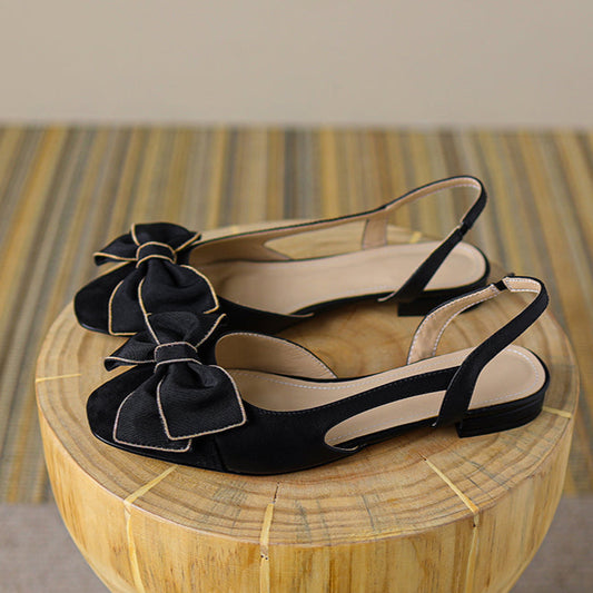 Women Summer Elegant Bowknot Slingback Flat Sandals