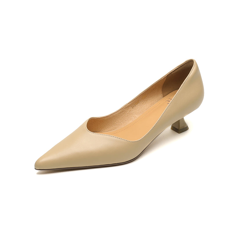 Women's Handmade Leather Classic Pointed Toe Kitten Heel Pumps
