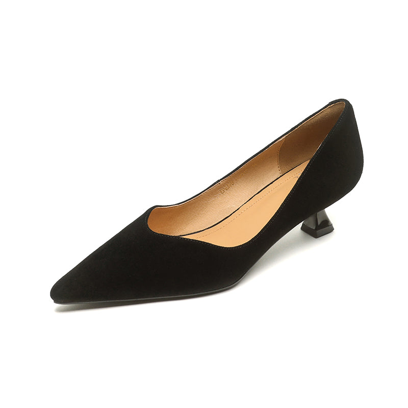 Women's Handmade Leather Classic Pointed Toe Kitten Heel Pumps