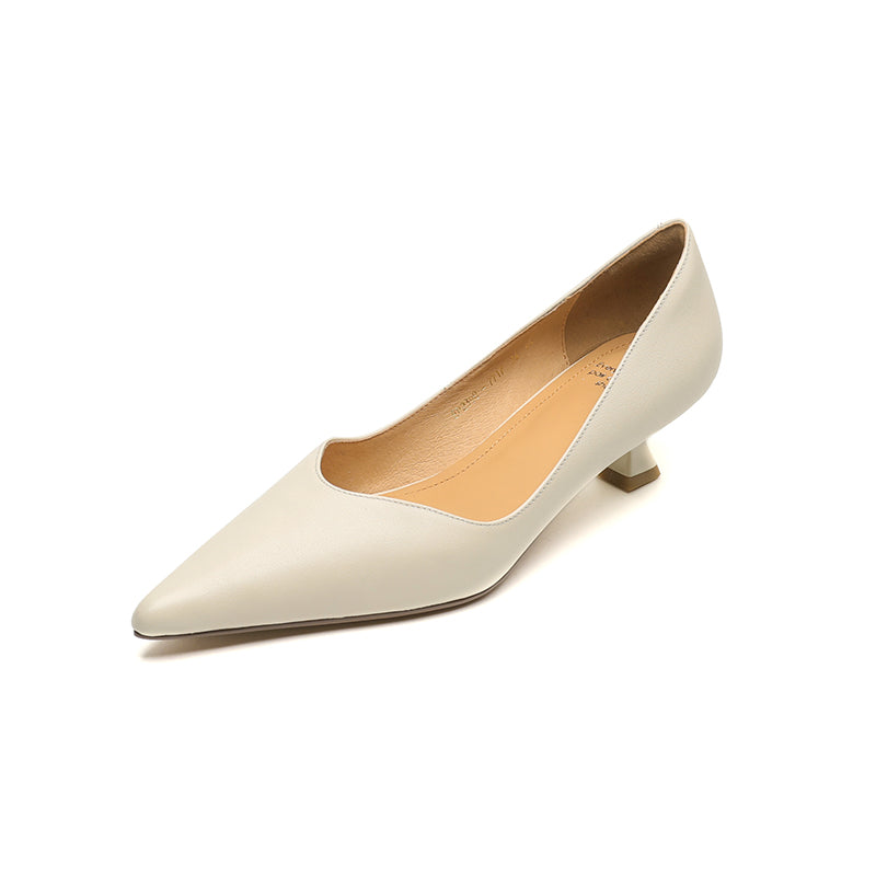 Women's Handmade Leather Classic Pointed Toe Kitten Heel Pumps