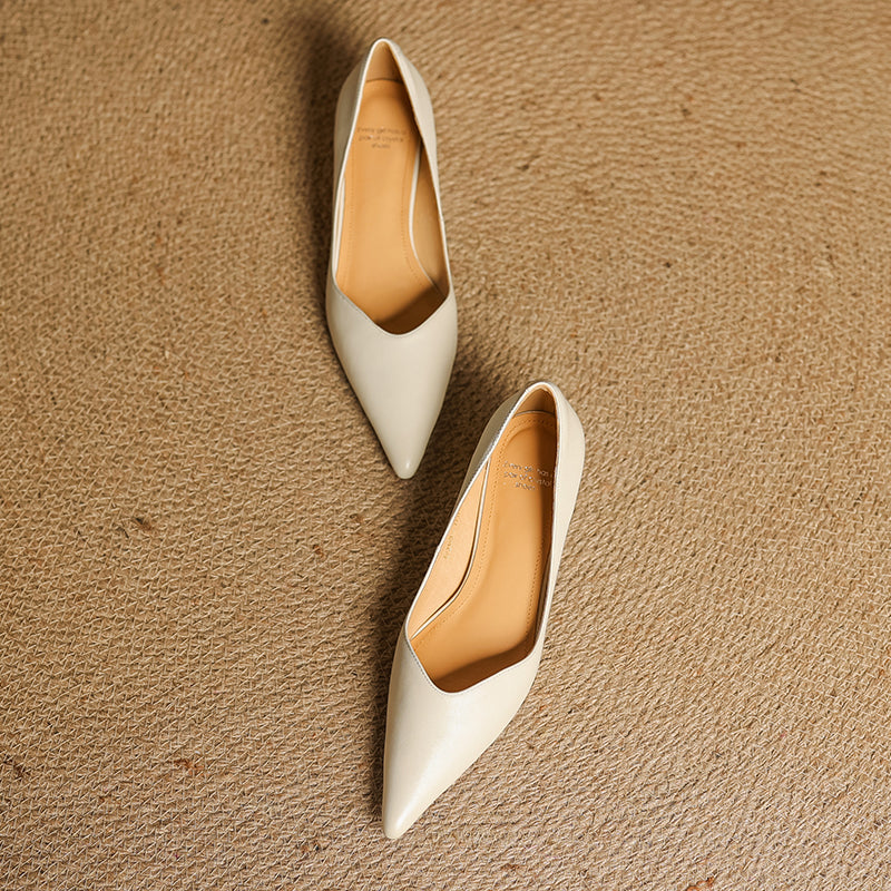Women's Handmade Leather Classic Pointed Toe Kitten Heel Pumps