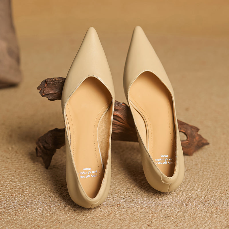 Women's Handmade Leather Classic Pointed Toe Kitten Heel Pumps