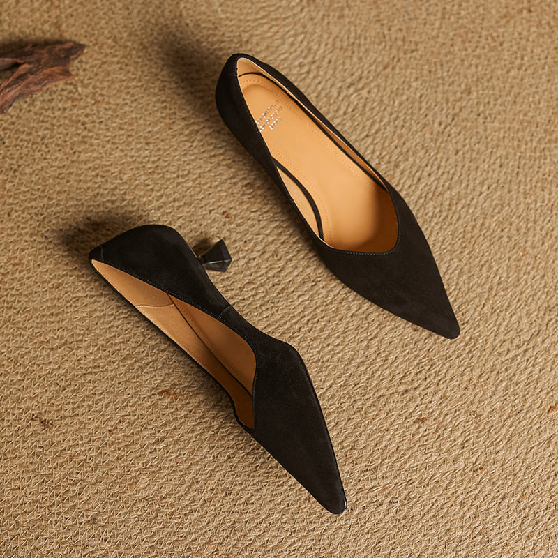 Women's Handmade Leather Classic Pointed Toe Kitten Heel Pumps