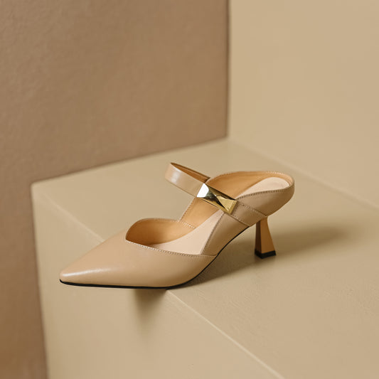 Women's Handmade Leather Pointed Toe High Heel Stiletto Mule Shoes