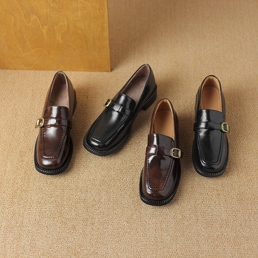 Women's Handmade Vintage Buckle Loafers