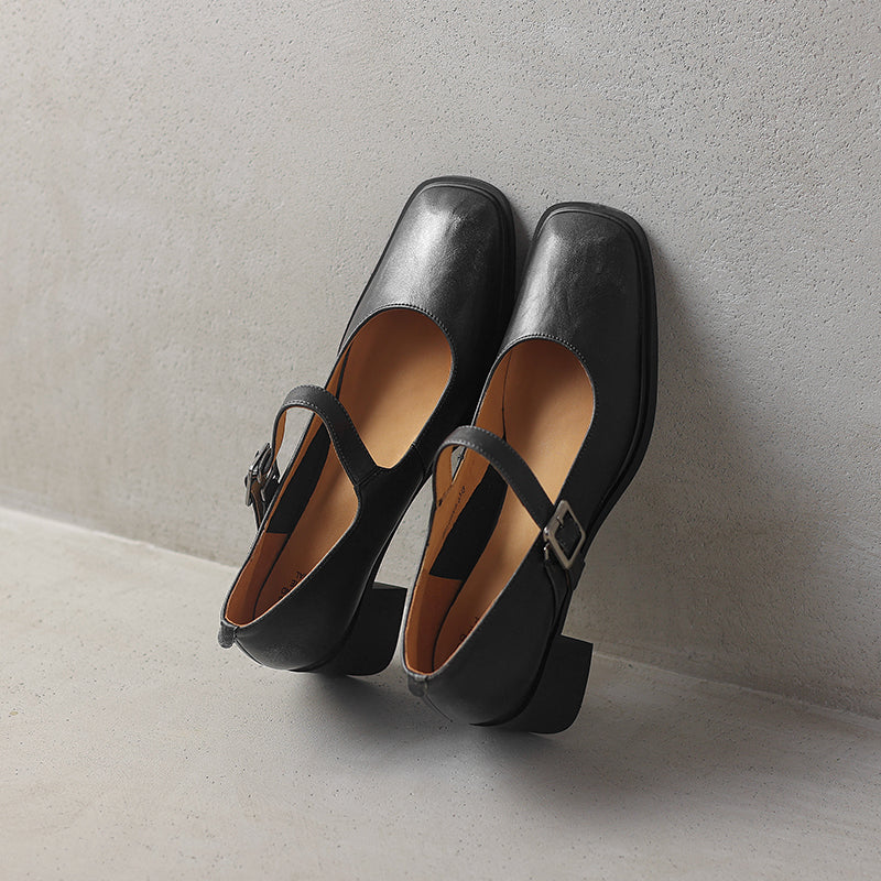 Women's Preppy Style Vintage Chunky Heel Buckle Mary Jane Pump