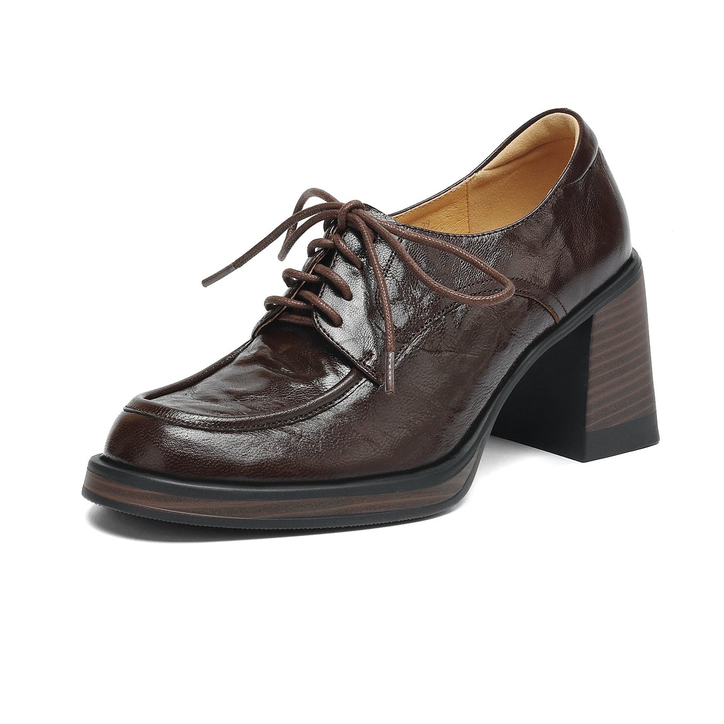 Women's Handmade Sheepskin Oxford Shoes – Business Style Block High Heels