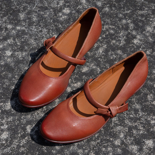 Womens Round Toe Handmade Literary Low Heel Mary Jane Shoes