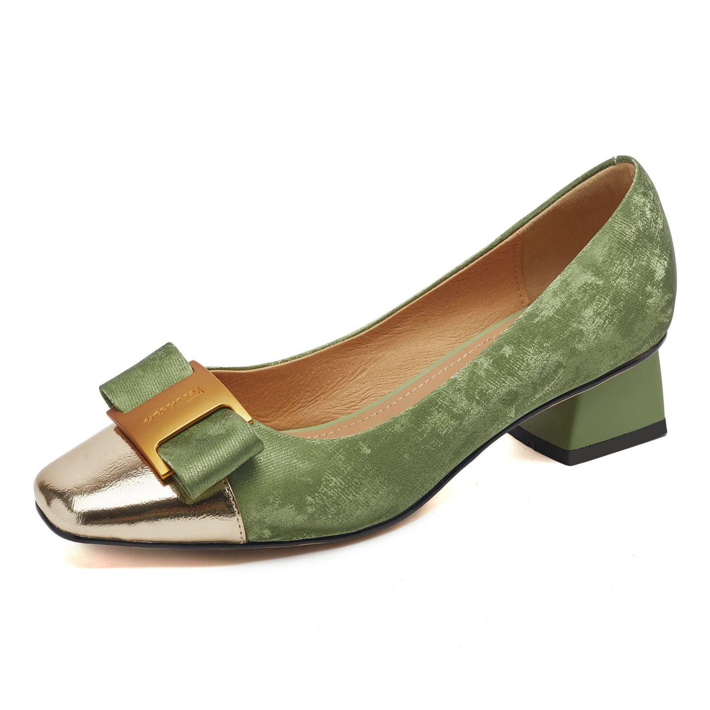Women's Low Heel Silk Cowhide Patchwork Bowknot Pumps - RetroStep