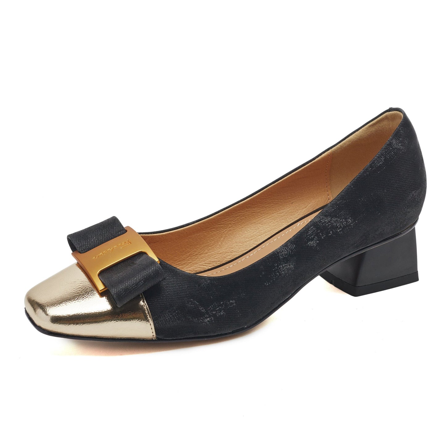 Women's Low Heel Silk Cowhide Patchwork Bowknot Pumps - RetroStep
