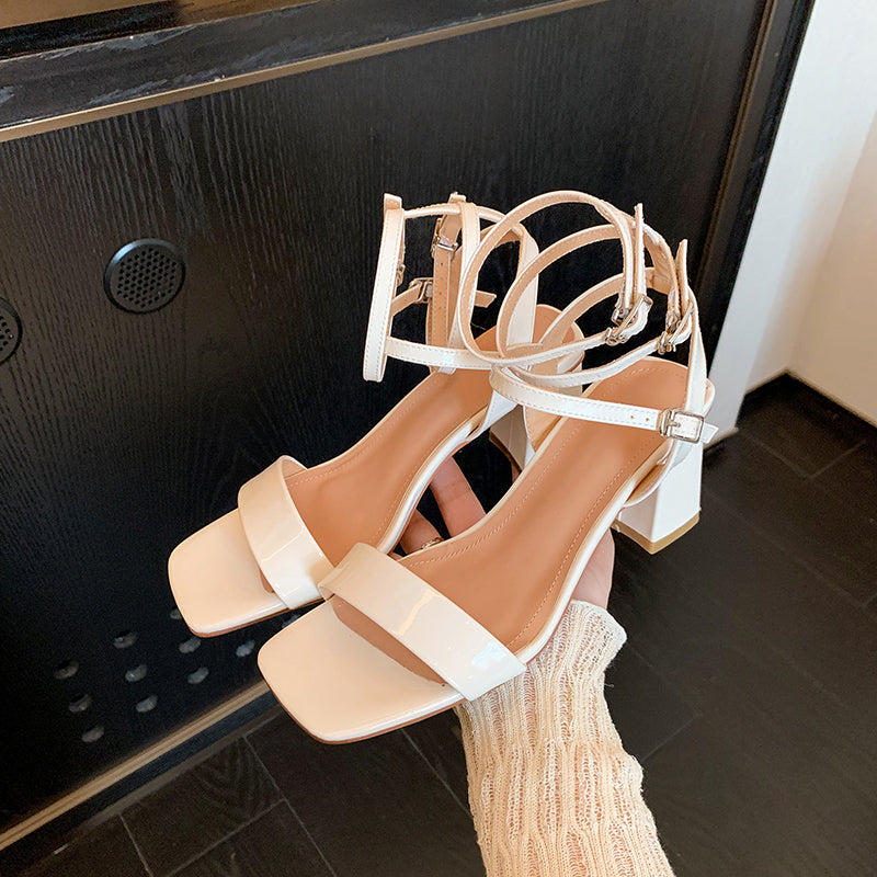 Womens Open Toe Ankle Strap Sandals with Mid Block Heel