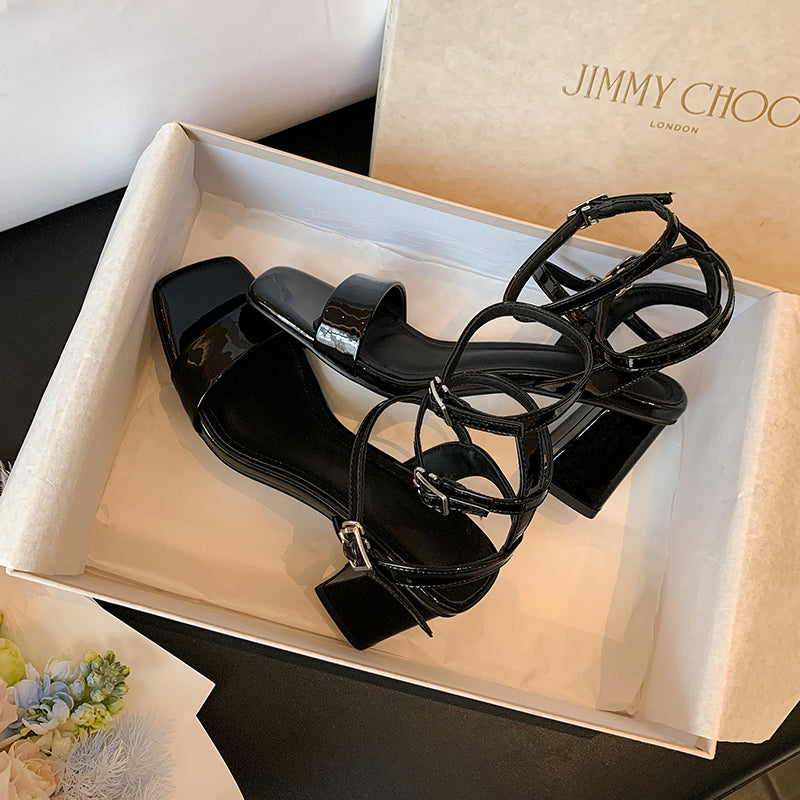 Womens Open Toe Ankle Strap Sandals with Mid Block Heel