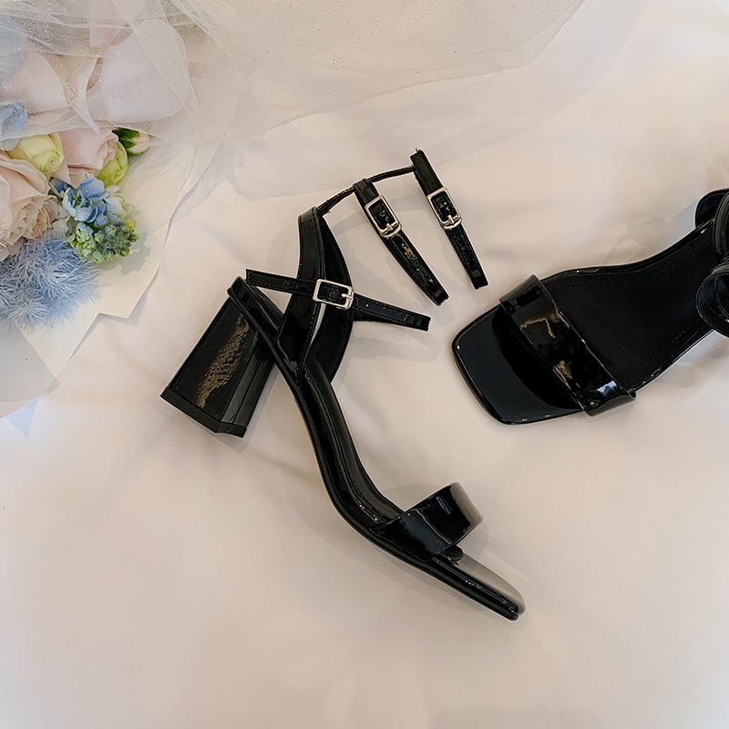 Womens Open Toe Ankle Strap Sandals with Mid Block Heel